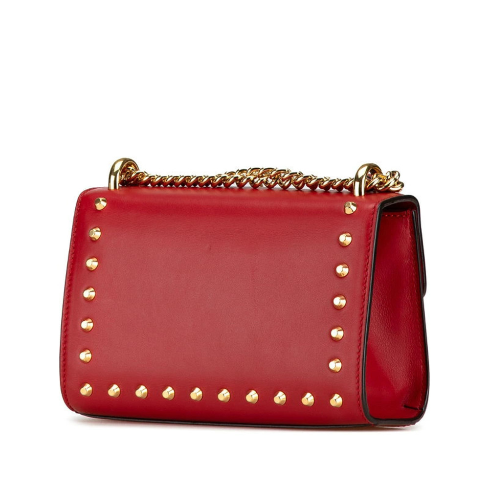 Gucci Bag Red Leather Chain Studded Padlock Shoulder Red